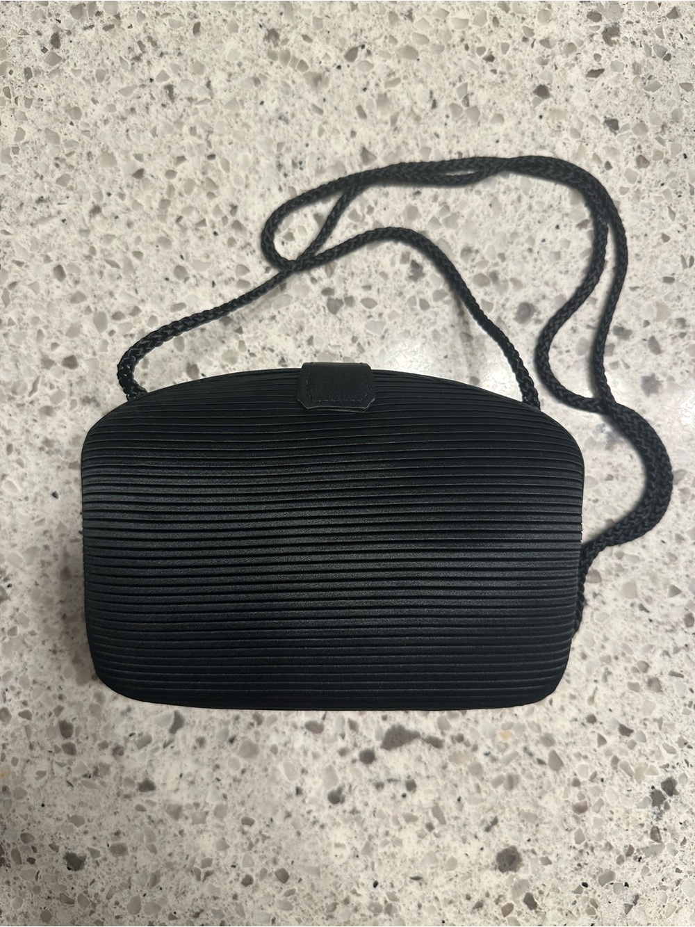 Vintage Satin Ribbed Pleated Black Evening Clutch Crossbody Bag